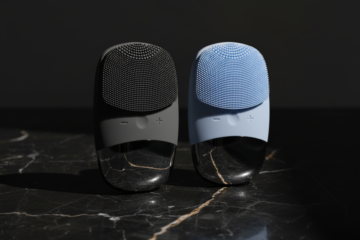 MAXAURA Hero Shot - Facial Cleansing Brush Grey & Blue Black Marble