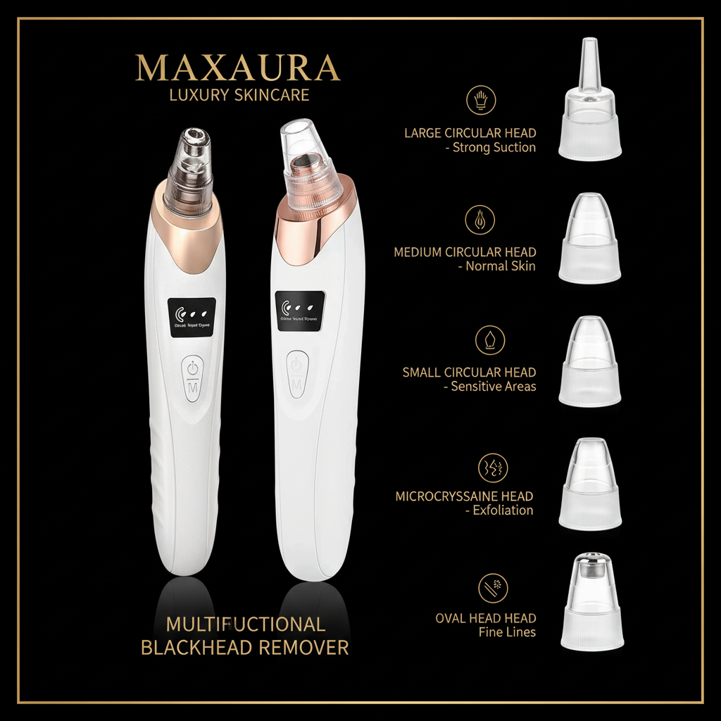 MAXAURA Infographic - White & Gold Device Suction Heads